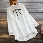 Embroidered Tie-neck Shirt White - One Size