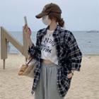 Short-sleeve Lettering T-shirt / Plaid Shirt / Jogger Pants