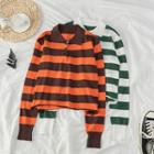 Striped Long-sleeve Loose-fit Polo Shirt