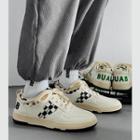 Letter Embroidered Checkered Panel Lace Up Sneakers