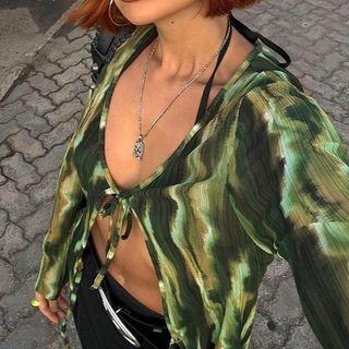 Printed Lace Up Shirt