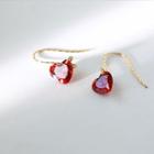 Faux Crystal Heart Dangle Earring 1 Pair - Red Heart - Gold - One Size