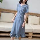 Ruffle Hem Short-sleeve A-line Dress Blue - 3xl