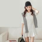 Set: Plain Shirtdress + Striped Scarf