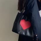 Heart Applique Faux Leather Tote Bag Black - One Size