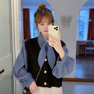 Puff-sleeve Blouse / Buttoned Vest