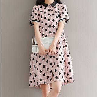 Short-sleeve Dotted Shirt Dress
