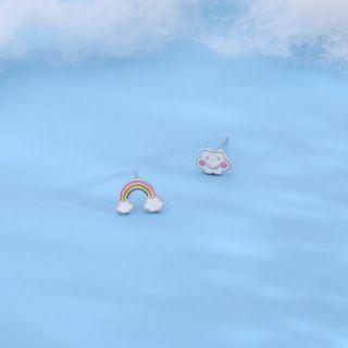 Non-matching 925 Sterling Silver Cloud & Rainbow Earring 1 Pair - As Shown In Figure - One Size