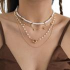 Layered Faux Pearl Alloy Necklace Gold - One Size
