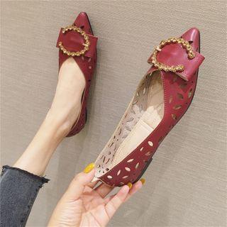 Rhinestone Buckled Floral Cutout Flats