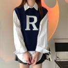 Round-neck Lettering Embroidered Knit Vest