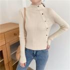 Long-sleeve Single-breasted Knit Top