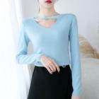 Cutout-front Long-sleeve Knit Top