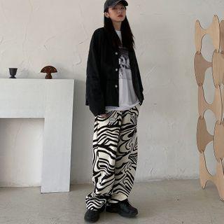 Zebra Print Drawstring-cuff Pants