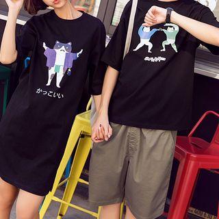 Couple Matching Elbow-sleeve Printed T-shirt / T-shirt Dress