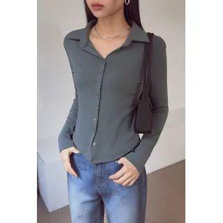 Collared Slim-fit Napped Shirt