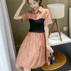 Mock Two-piece Short-sleeve Paneled Dress