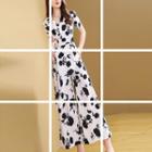 Set: Short-sleeve Patterned Top + Cropped Wide-leg Pants