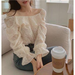 Off-shoulder Fringed Ruffled Blouse