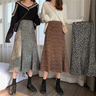 Print Corduroy Midi Skirt