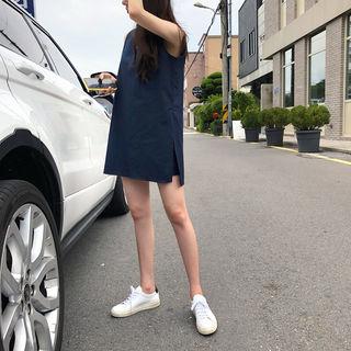 Sleeveless Slit-side Linen Blend Jumpsuit