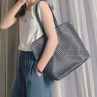 Cutout Faux Leather Tote Bag