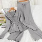 Set: Zipped Knit Jacket + Wide-leg Pants