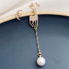 Non-matching Rhinestone Faux Pearl Deer Moon & Star Dangle Earring 1 Pair - Gold - One Size