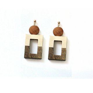 Wood Square Hoop Earring