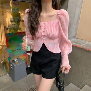 Bell-sleeve Chiffon Square-neck Top Top - One Size