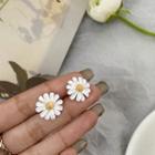 Flower Glaze Earring 1 Pair - Silver Needle - Daisy - White - 1.5cm