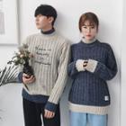 Couple Matching Two-tone Lettering Cable Knit Sweater