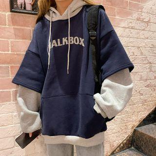 Color Block Lettering Oversized Hoodie