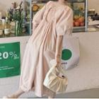 Puff-sleeve Open-back Midi Smock Dress