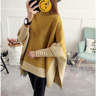 Mock-neck Striped Panel Sweater