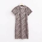 Short-sleeve Leopard Print Velvet Mini Dress