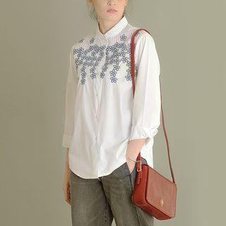 Floral Embroidery Shirt As Shown In Figure - One Size