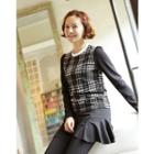 Frill-neck Plaid-panel Top