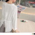 3/4 Sleeve V-neck Collarless Tie-back Shirt