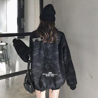 Loose-fit Lettering Camo Pullover Black - One Size