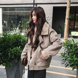 Fleece-lined Zip-up Biker Jacket