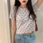 Cherry-print Crop T-shirt As Shown In Figure - One Size