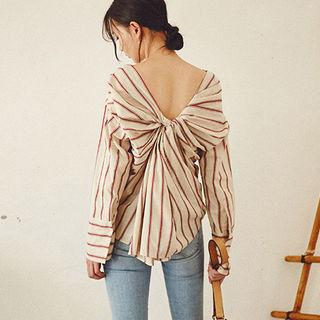 V-neck Knot-back Stripe Blouse