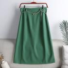 Plain Chain Slit Midi Skirt