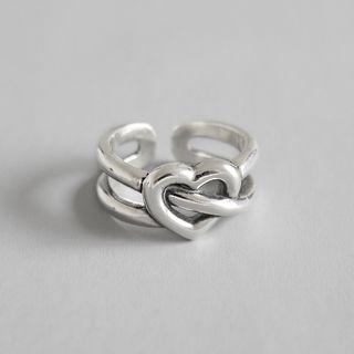 925 Sterling Silver Heart Layered Open Ring Retro Silver - Hk Size No. 14
