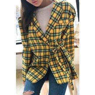 Tie-waist Plaid Jacket