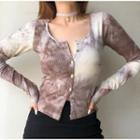 U-neck Tie-dye Long-sleeve Cardigan