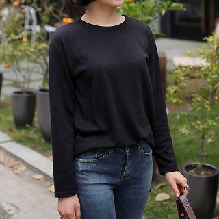 Long-sleeve Fleece-lined Round-neck T-shirt