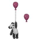 Non-matching 925 Sterling Silver Panda & Balloon Dangle Earring Panda - Black & White & Balloon - Red - One Size