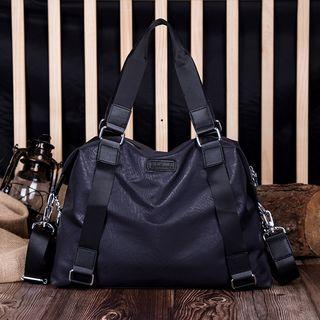 Faux-leather Carryall Bag Dark Blue - One Size